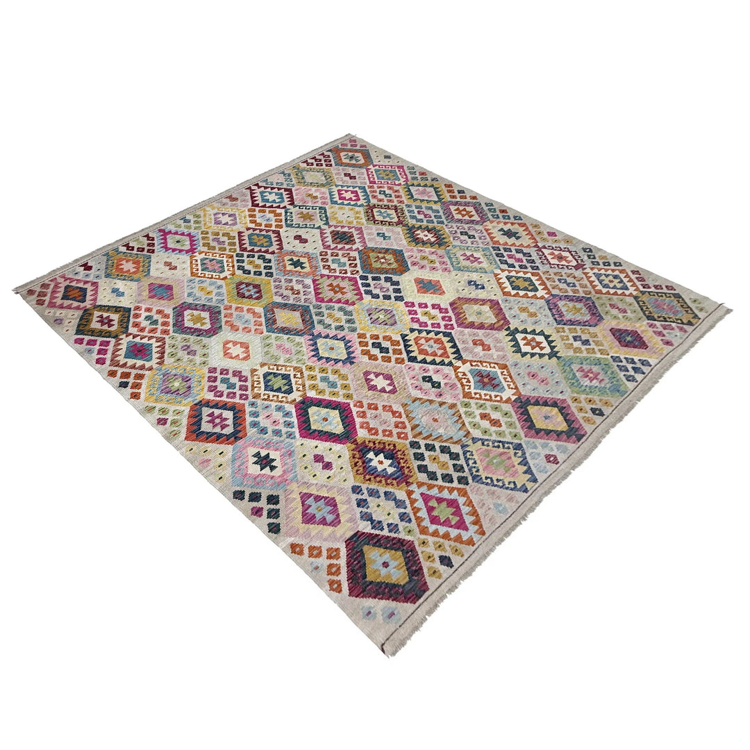 Afghan Vegetable Kilim Rug 8' 2" x 9' 10" Flat-Weave | No. AL325132