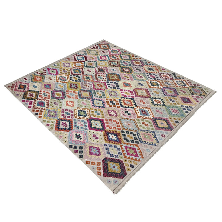 Afghan Vegetable Kilim Rug 8' 2" x 9' 10" Flat-Weave | No. AL325132