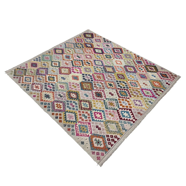 Afghan Vegetable Kilim Rug 8' 2" x 9' 10" Flat-Weave | No. AL325132