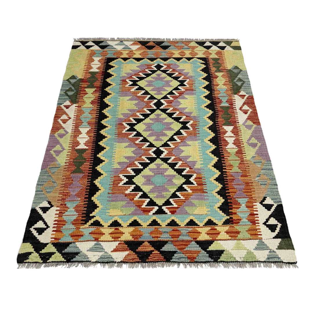 Afghan Vegetable Kilim Rug 3' 4" x 4' 11" Flat-Weave | No. AL325203