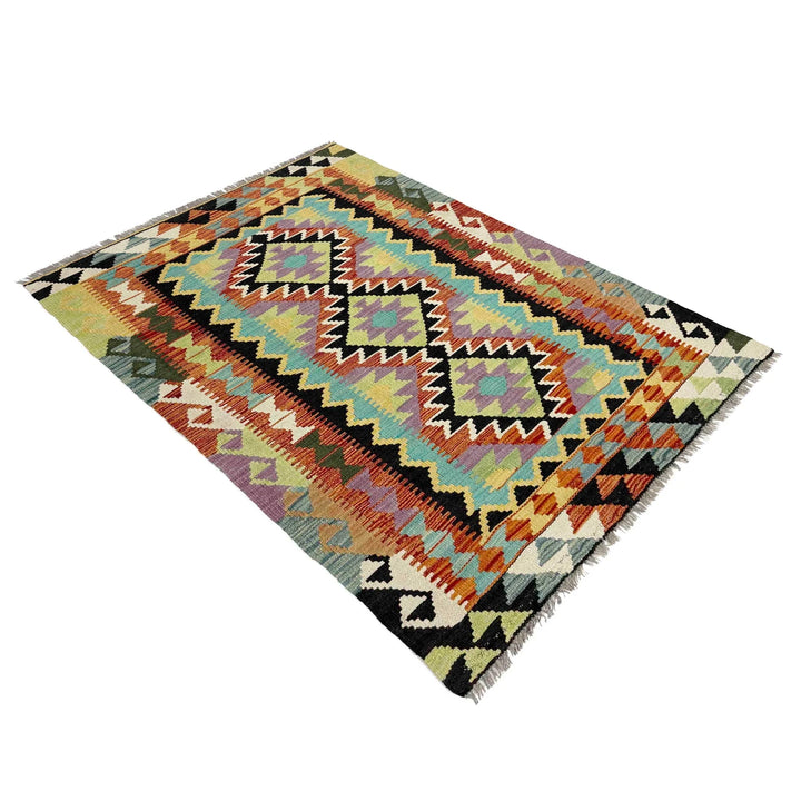 Afghan Vegetable Kilim Rug 3' 4" x 4' 11" Flat-Weave | No. AL325203