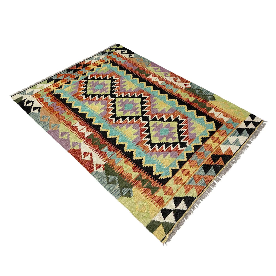 Afghan Vegetable Kilim Rug 3' 4" x 4' 11" Flat-Weave | No. AL325203