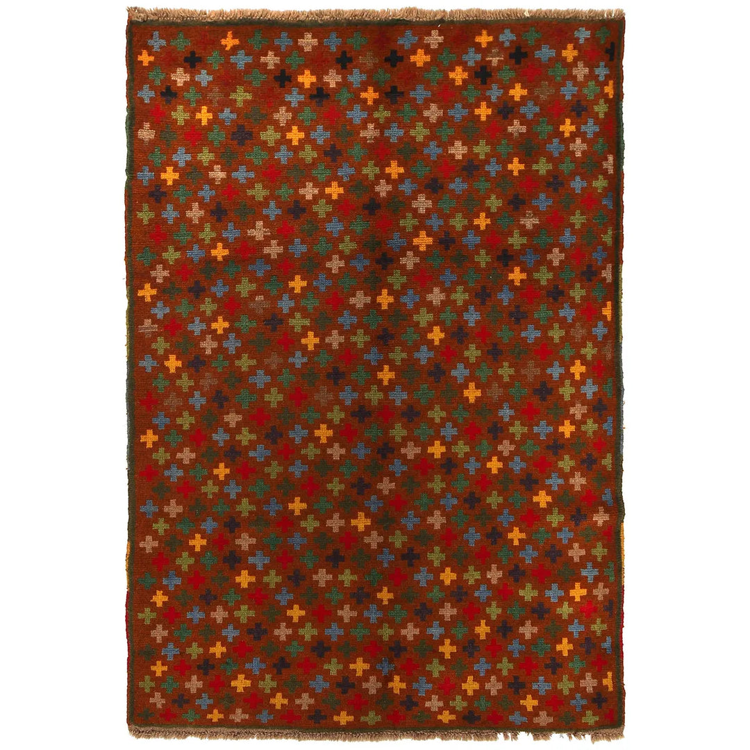 Brown Afghan Baluchi Rug 3' 11" x 6' 2" Hand-Knotted | No. AL32539