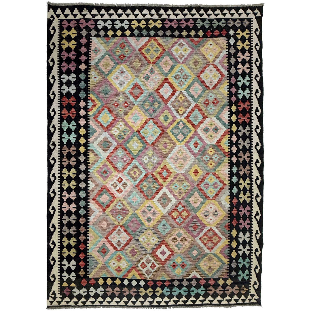 Afghan Vegetable Kilim Rug 6' 11" x 9' 7" Flat-Weave | No. AL325737