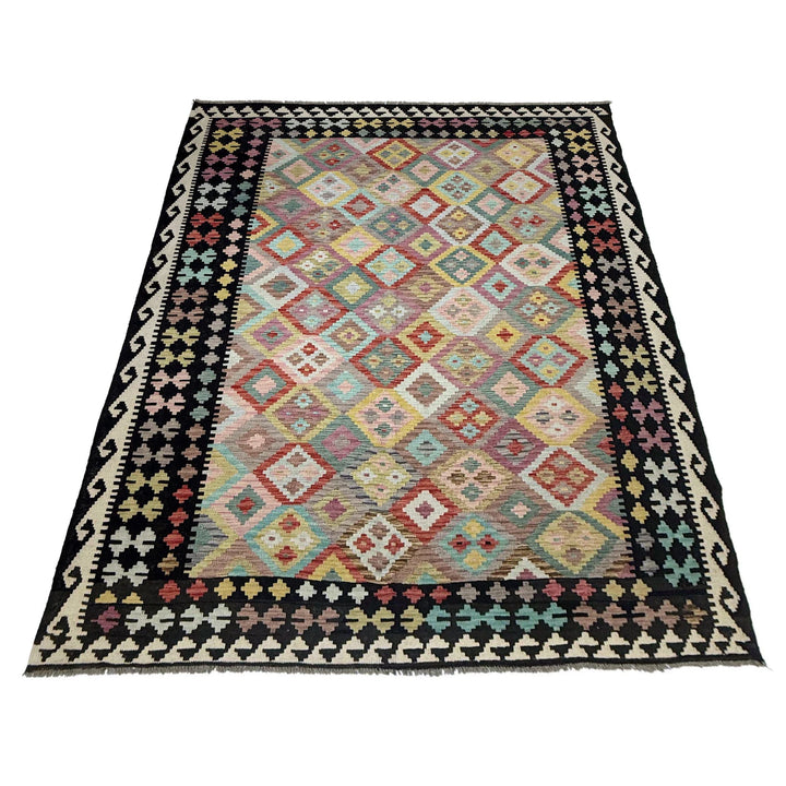 Afghan Vegetable Kilim Rug 6' 11" x 9' 7" Flat-Weave | No. AL325737