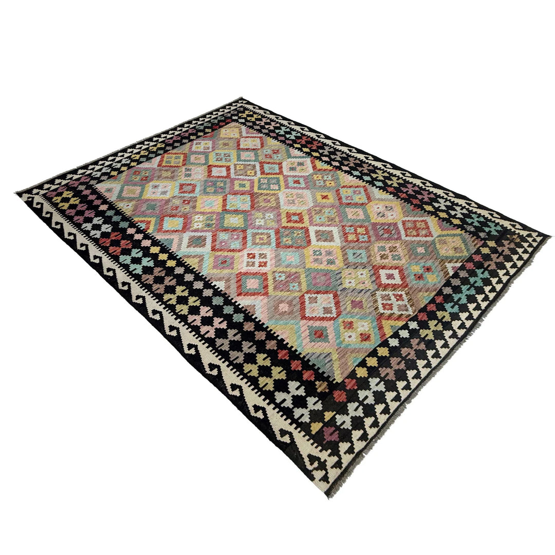 Afghan Vegetable Kilim Rug 6' 11" x 9' 7" Flat-Weave | No. AL325737