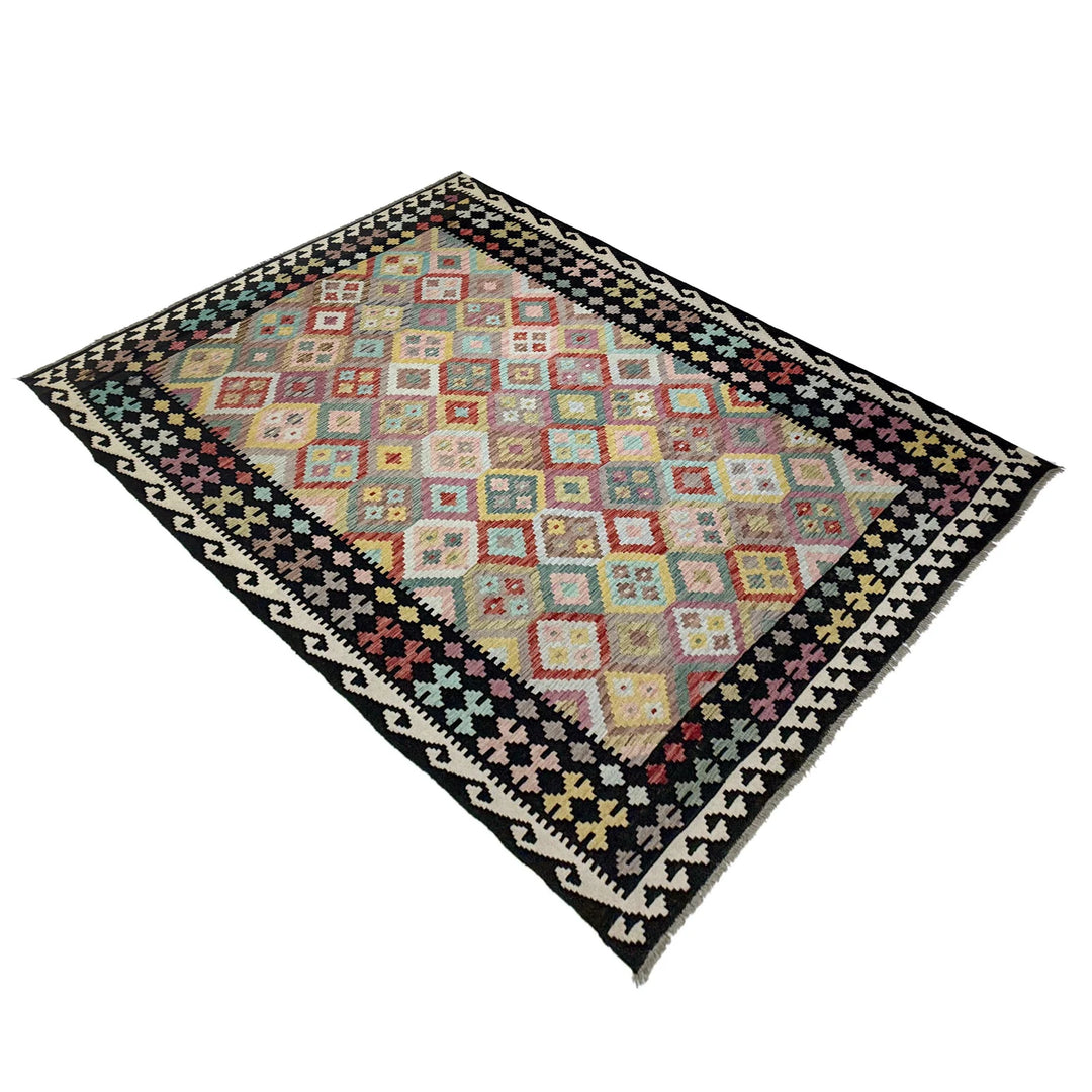 Afghan Vegetable Kilim Rug 6' 11" x 9' 7" Flat-Weave | No. AL325737