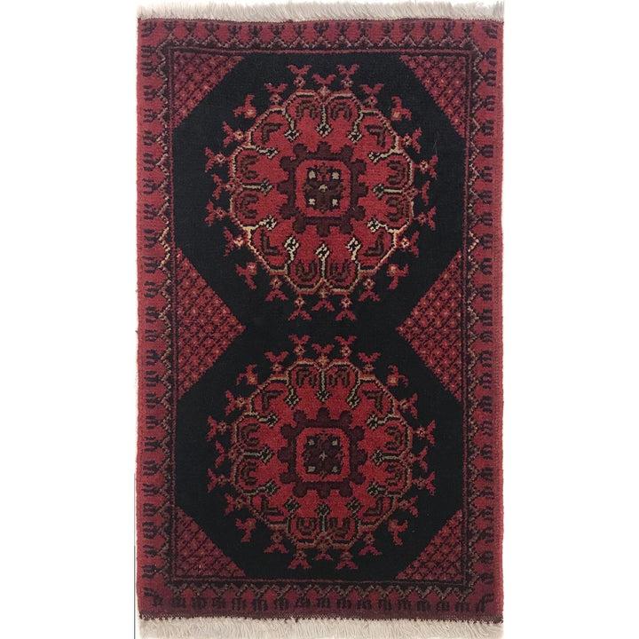 Red Afghan Oriental Doormat 1' 3" x 2' 2" Hand-Knotted | No. AL32617
