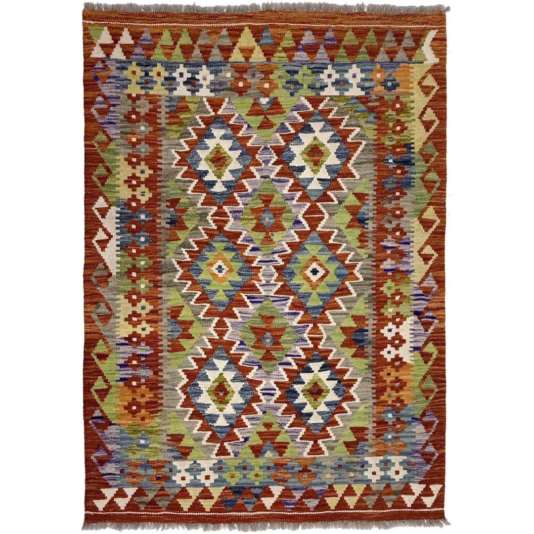 Afghan Kilim Rug 3' 5" x 4' 11" Flat-Weave | No. AL32641