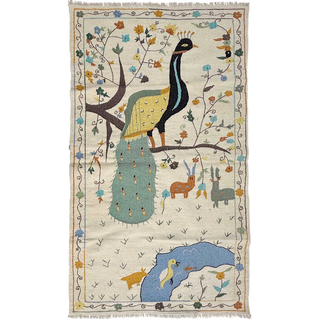 Beige Pakistani Kilim Rug 3' 4" x 6' 7" Flat-Weave | No. AL32647
