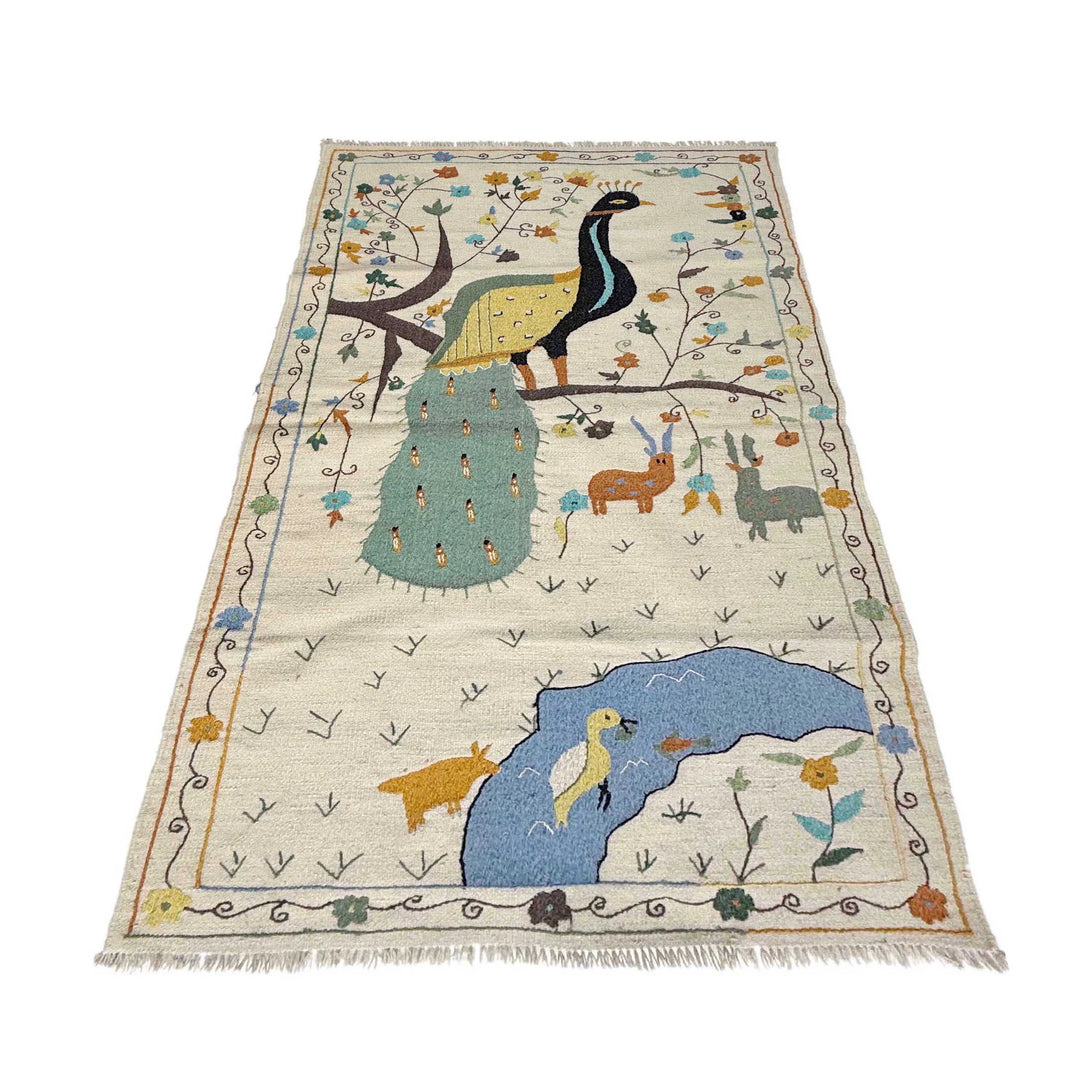 Beige Pakistani Kilim Rug 3' 4" x 6' 7" Flat-Weave | No. AL32647