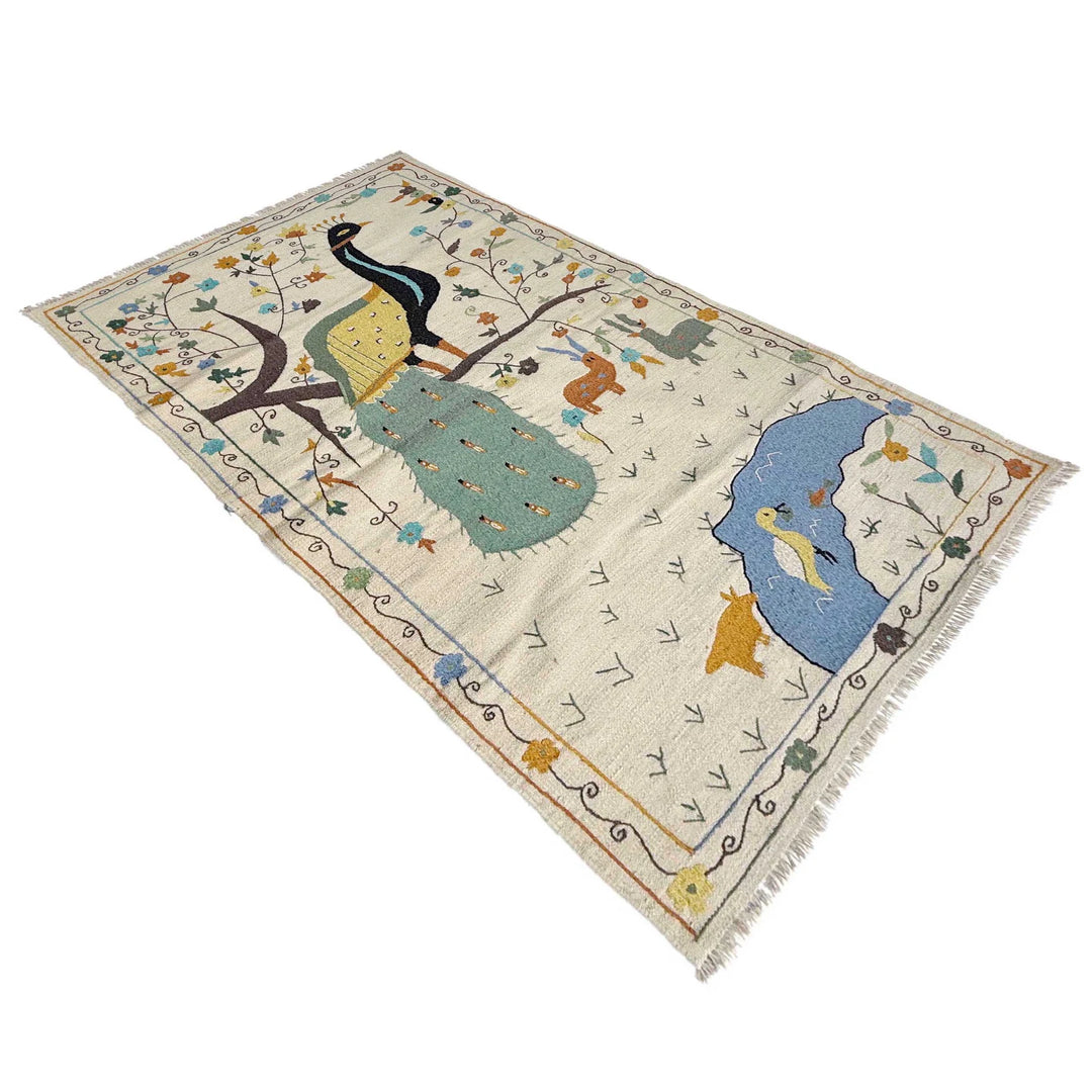 Beige Pakistani Kilim Rug 3' 4" x 6' 7" Flat-Weave | No. AL32647