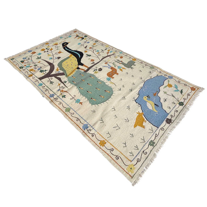 Beige Pakistani Kilim Rug 3' 4" x 6' 7" Flat-Weave | No. AL32647