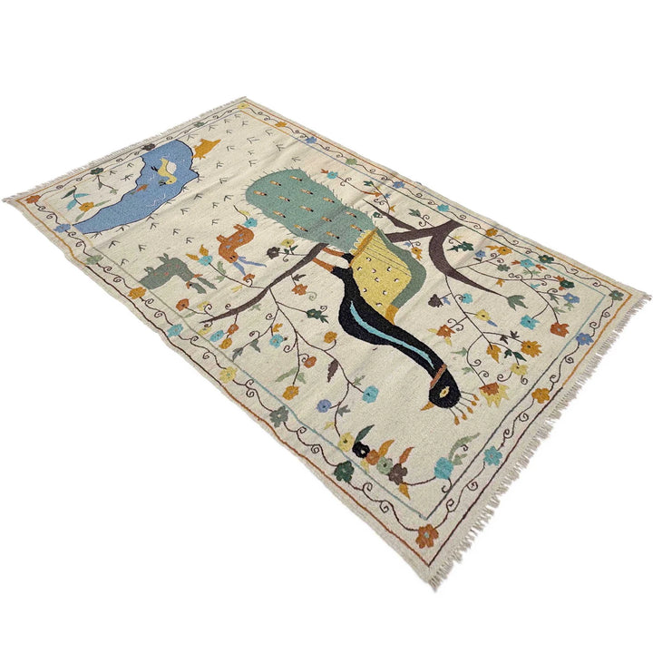 Beige Pakistani Kilim Rug 3' 4" x 6' 7" Flat-Weave | No. AL32647