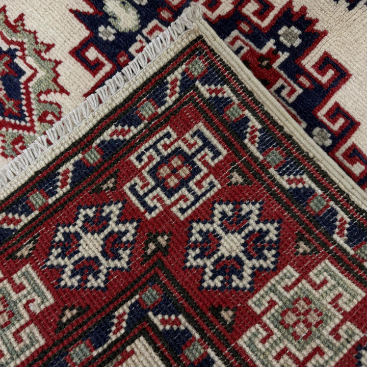 Beige Afghan Kazak Rug 3' 0" x 3' 10" Hand-Knotted | No. AL32672
