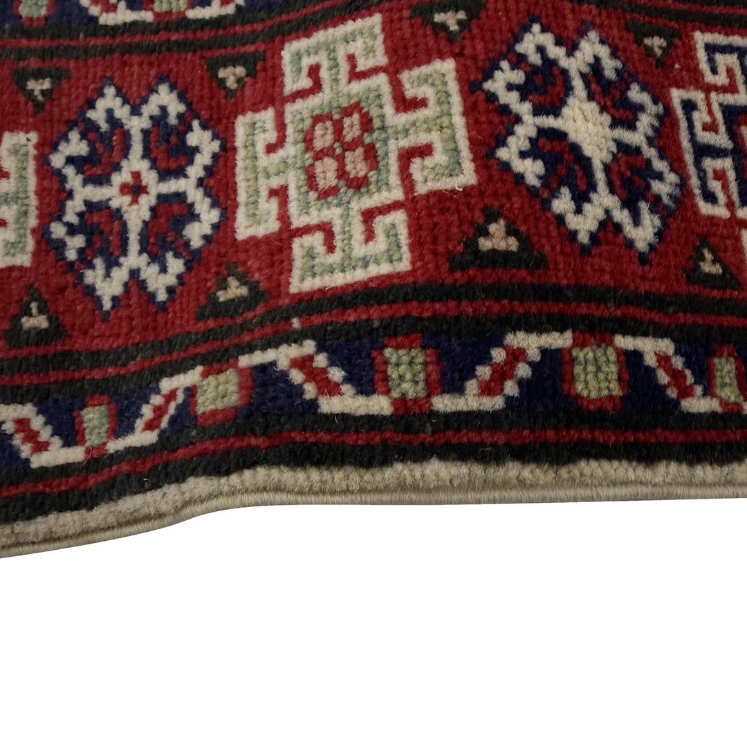 Beige Afghan Kazak Rug 3' 0" x 3' 10" Hand-Knotted | No. AL32672