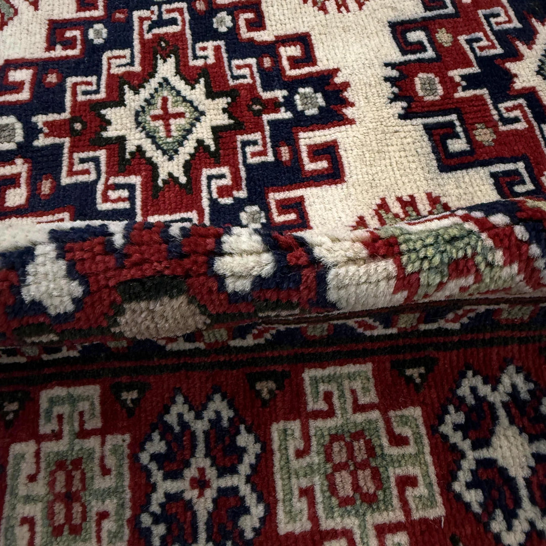 Beige Afghan Kazak Rug 3' 0" x 3' 10" Hand-Knotted | No. AL32672