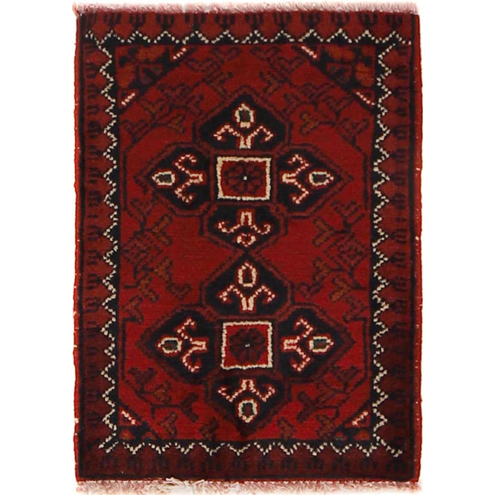 Red Afghan Oriental Doormat 1' 4" x 2' 0" Hand-Knotted | No. AL32691