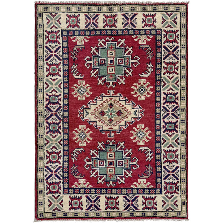 Red Afghan Kazak Rug 2' 8" x 4' 0" Hand-Knotted | No. AL32743