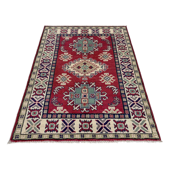 Red Afghan Kazak Rug 2' 8" x 4' 0" Hand-Knotted | No. AL32743