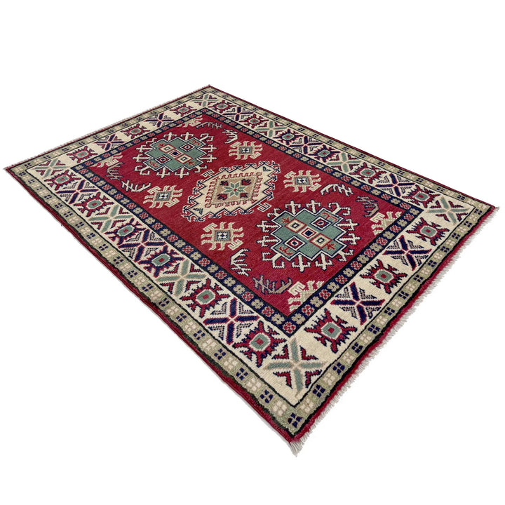 Red Afghan Kazak Rug 2' 8" x 4' 0" Hand-Knotted | No. AL32743