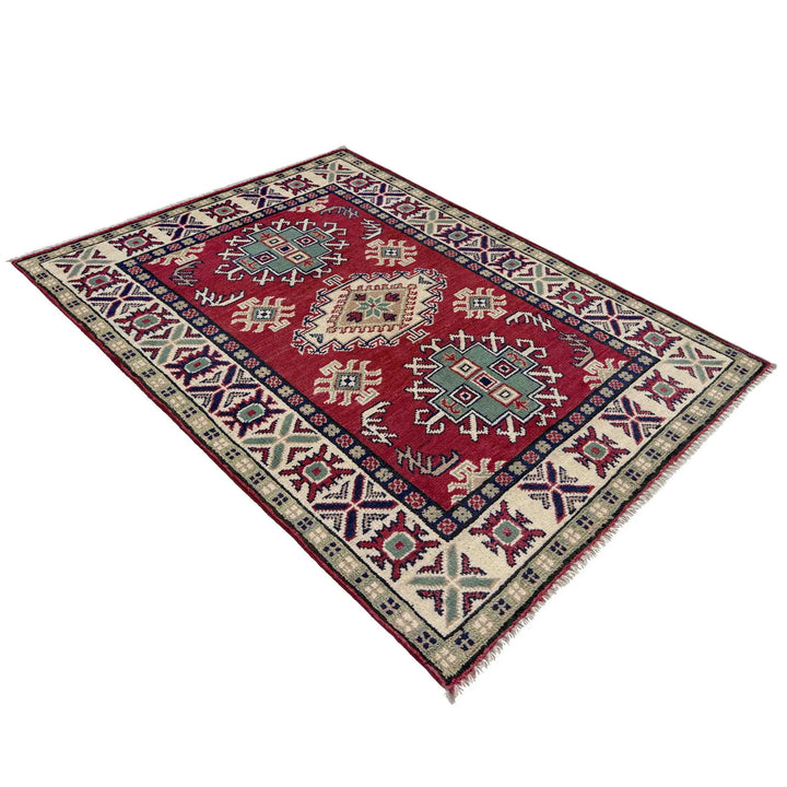 Red Afghan Kazak Rug 2' 8" x 4' 0" Hand-Knotted | No. AL32743