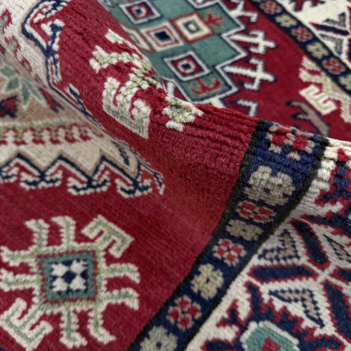 Red Afghan Kazak Rug 2' 8" x 4' 0" Hand-Knotted | No. AL32743