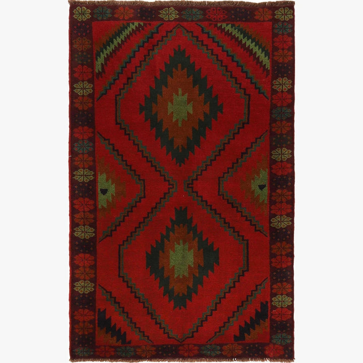 Red Afghan Baluchi Rug 4' 2" x 6' 8" Hand-Knotted | No. AL32809