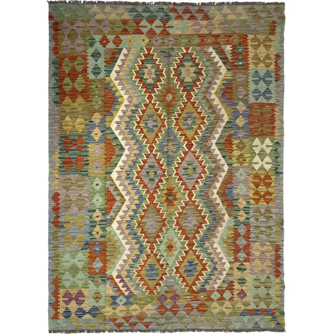 Afghan Vegetable Kilim Rug 5' 8" x 8' 2" Flat-Weave | No. AL328627