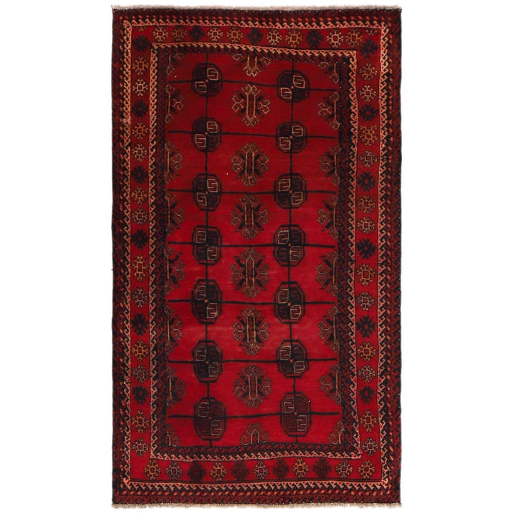 Red Afghan Baluchi Rug 2' 11" x 4' 11" Hand-Knotted | No. AL32889