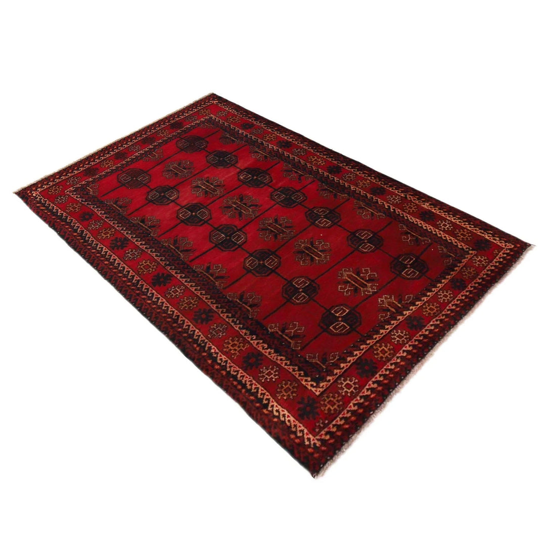 Red Afghan Baluchi Rug 2' 11" x 4' 11" Hand-Knotted | No. AL32889