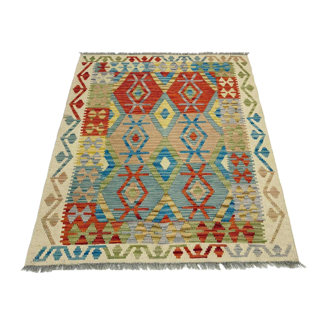 Afghan Vegetable Kilim Rug 3' 5" x 5' 2" Flat-Weave | No. AL329386