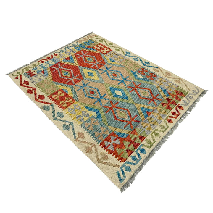 Afghan Vegetable Kilim Rug 3' 5" x 5' 2" Flat-Weave | No. AL329386