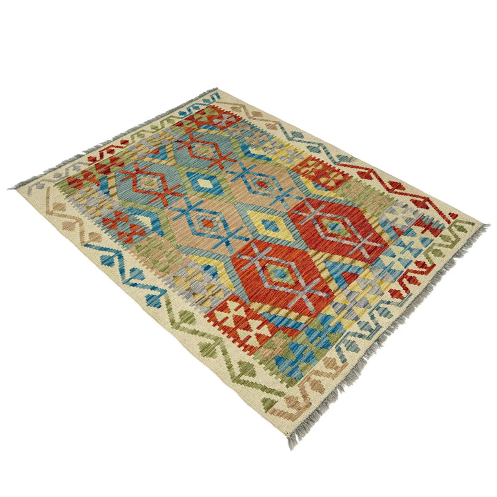 Afghan Vegetable Kilim Rug 3' 5" x 5' 2" Flat-Weave | No. AL329386