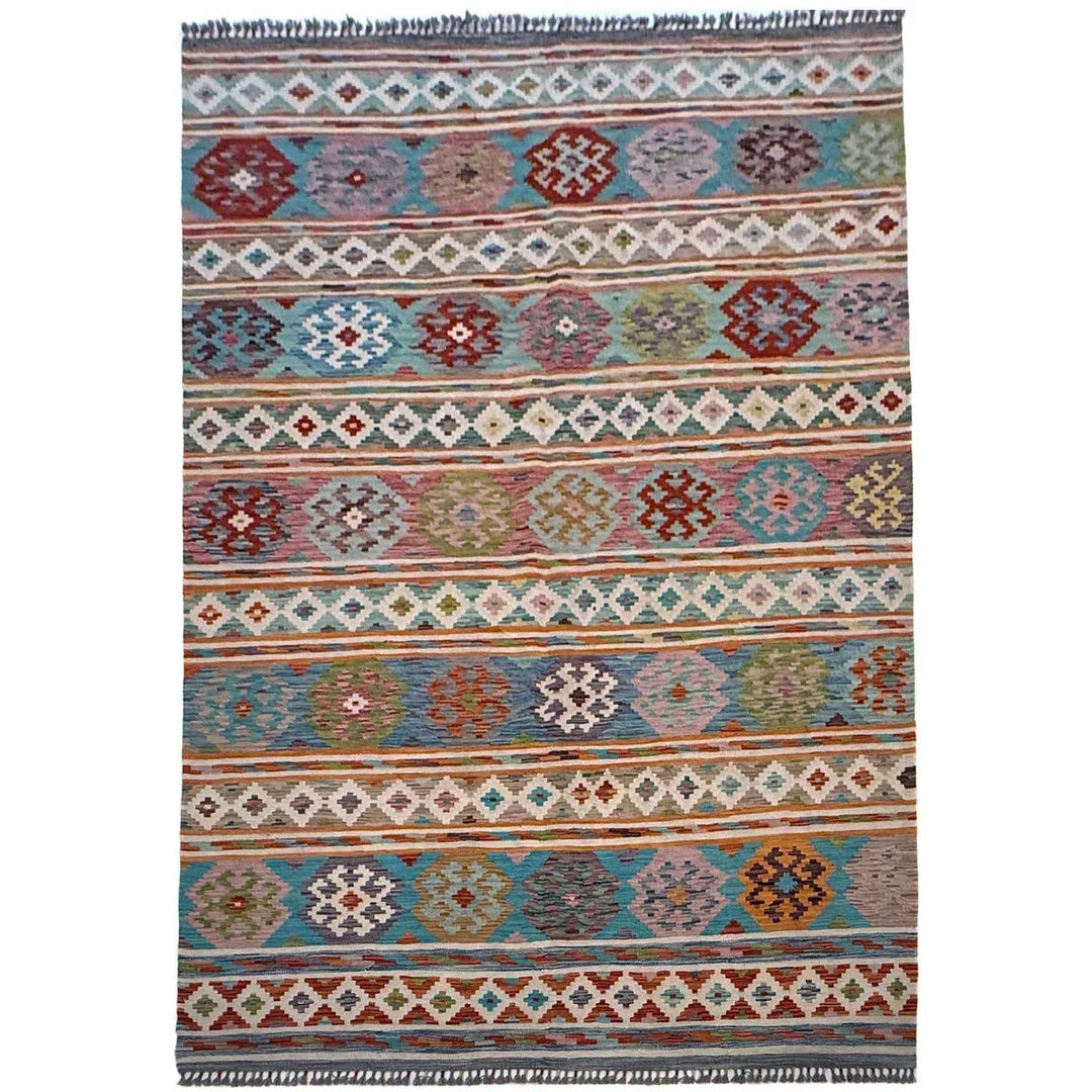 Afghan Kilim Rug 6' 9" x 10' 1" Flat-Weave | No. AL33023