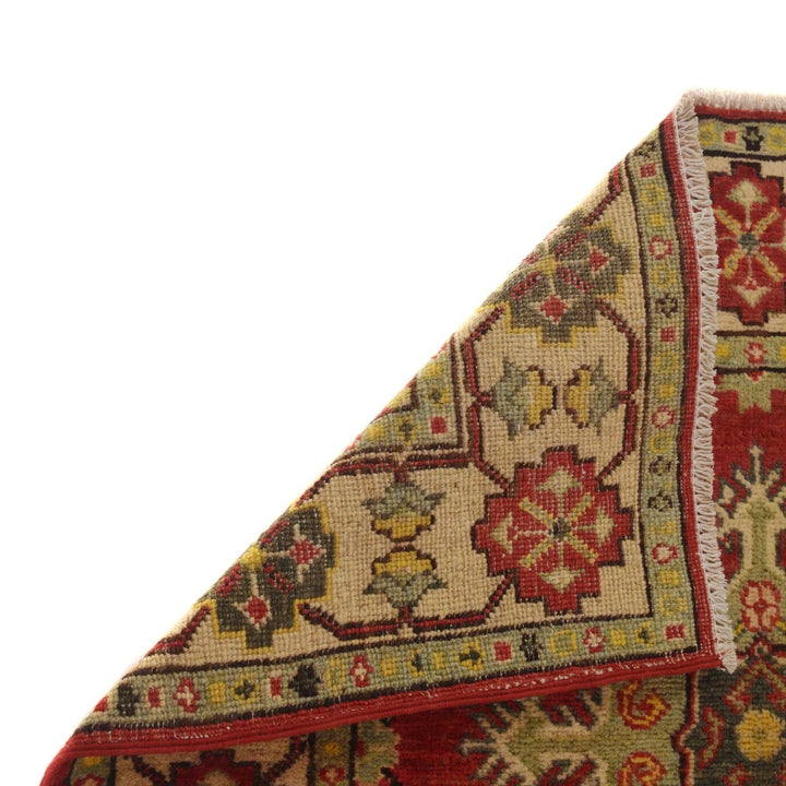 Red Afghan Kazak Rug 3' 5" x 4' 9" Hand-Knotted | No. AL33039