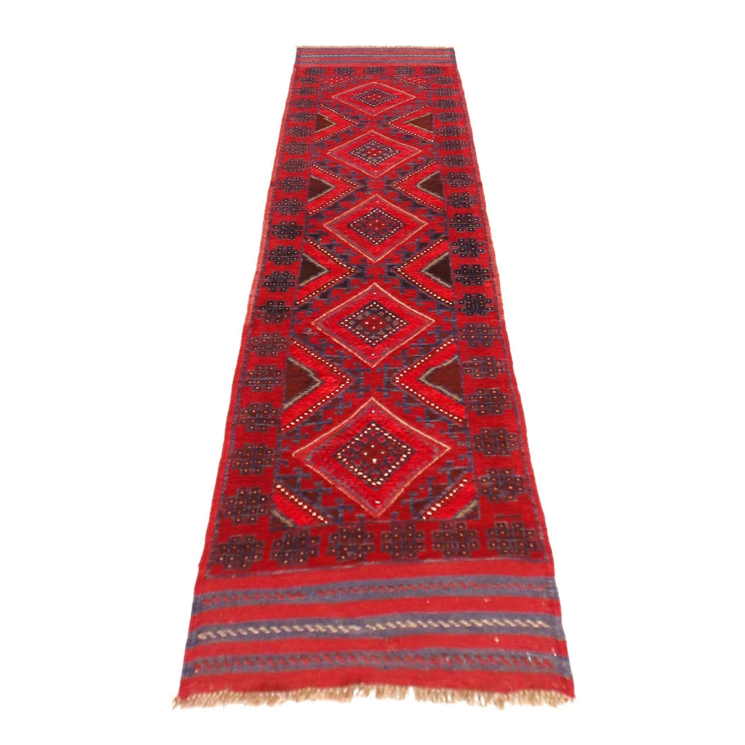 Red Afghan Mashwani Rug 2' 1" x 8' 2" Hand-Knotted | No. AL33047
