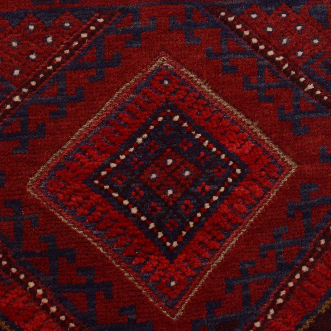 Red Afghan Mashwani Rug 2' 1" x 8' 2" Hand-Knotted | No. AL33047