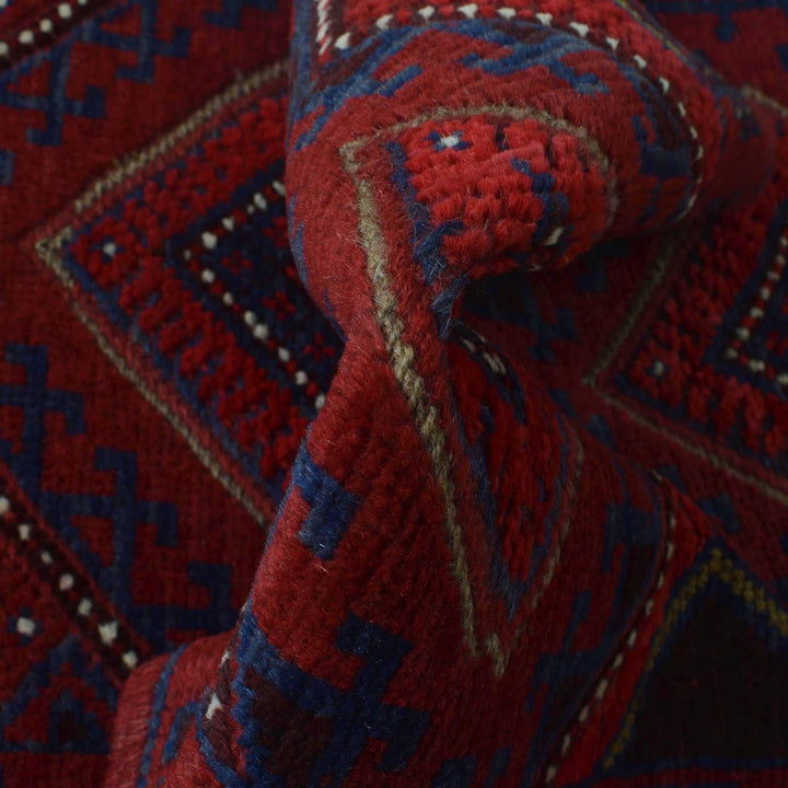 Red Afghan Mashwani Rug 2' 1" x 8' 2" Hand-Knotted | No. AL33047