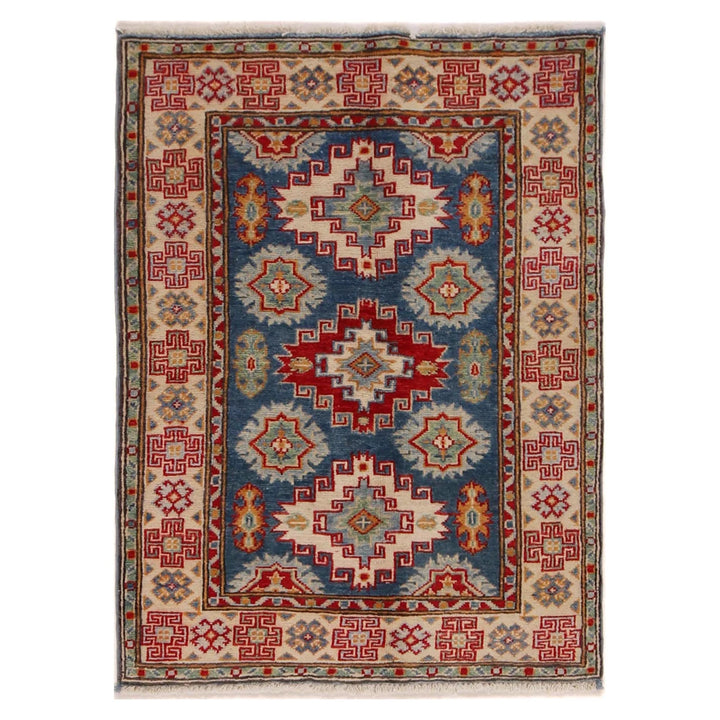 Blue Afghan Kazak Rug 2' 9" x 3' 8" Hand-Knotted | No. AL33054
