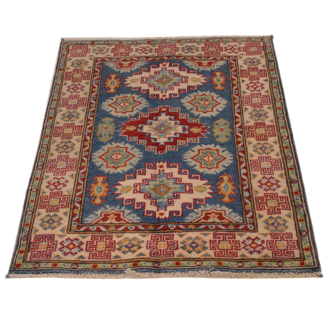 Blue Afghan Kazak Rug 2' 9" x 3' 8" Hand-Knotted | No. AL33054