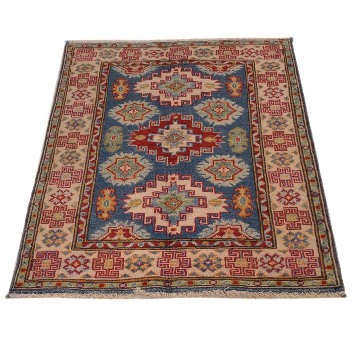 Blue Afghan Kazak Rug 2' 9" x 3' 8" Hand-Knotted | No. AL33054