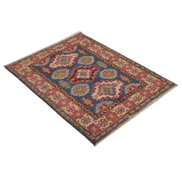 Blue Afghan Kazak Rug 2' 9" x 3' 8" Hand-Knotted | No. AL33054
