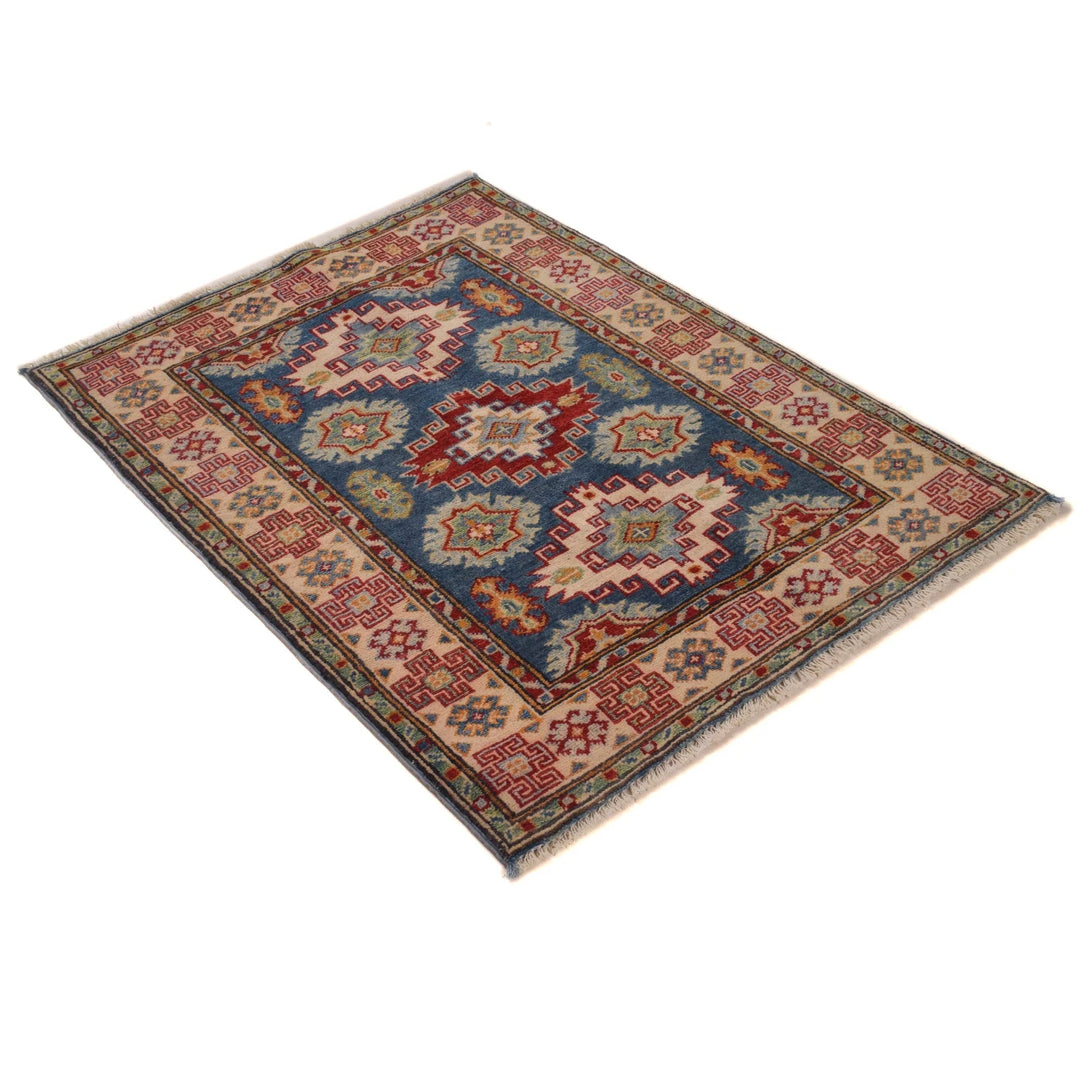 Blue Afghan Kazak Rug 2' 9" x 3' 8" Hand-Knotted | No. AL33054
