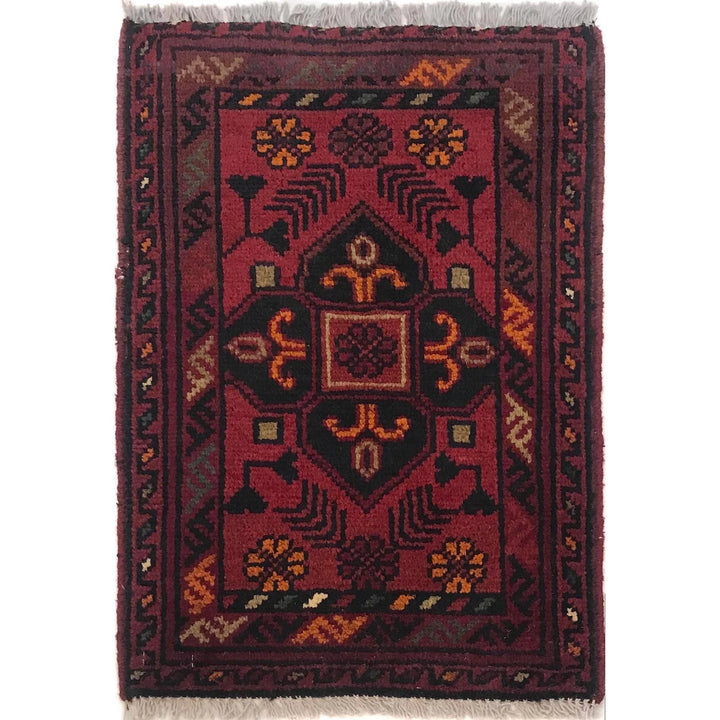 Red Afghan Oriental Doormat 1' 4" x 2' 0" Hand-Knotted | No. AL33078