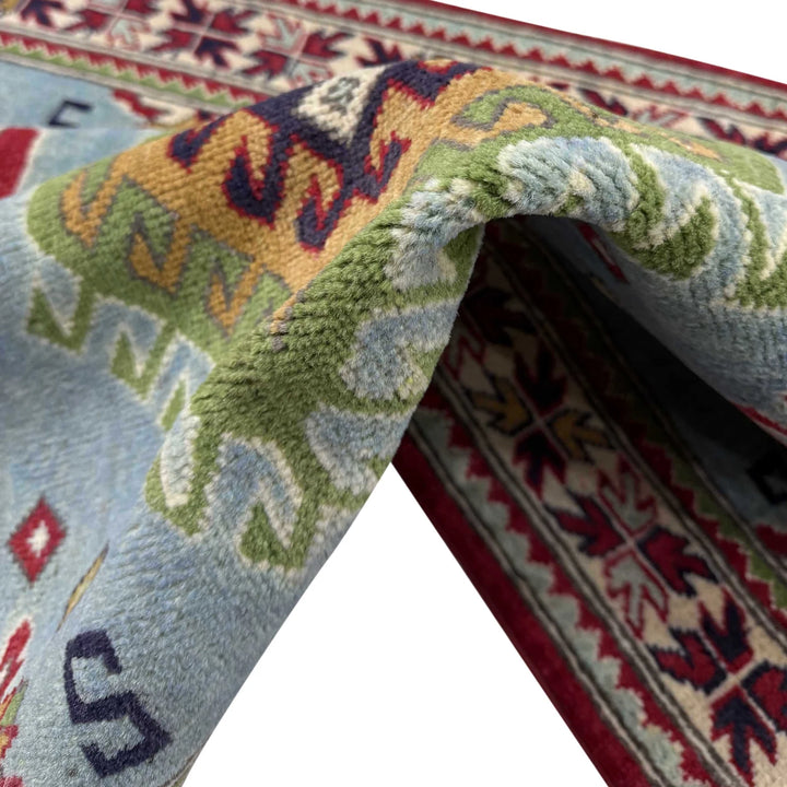 Blue Afghan Kazak Rug 3' 3" x 4' 11" Hand-Knotted | No. AL33109