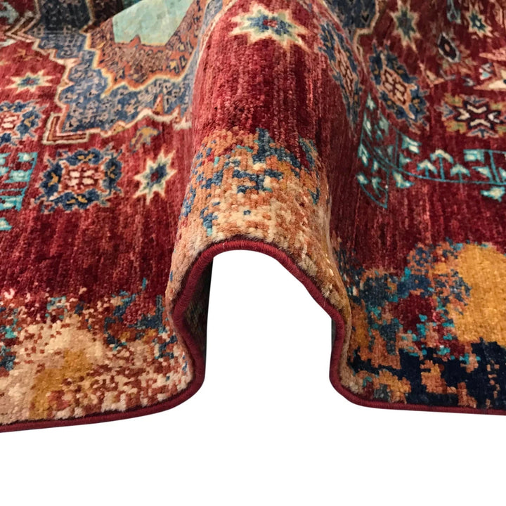 Red Afghan Mamluk Rug 3' 11" x 4' 8" Hand-Knotted | No. AL33123