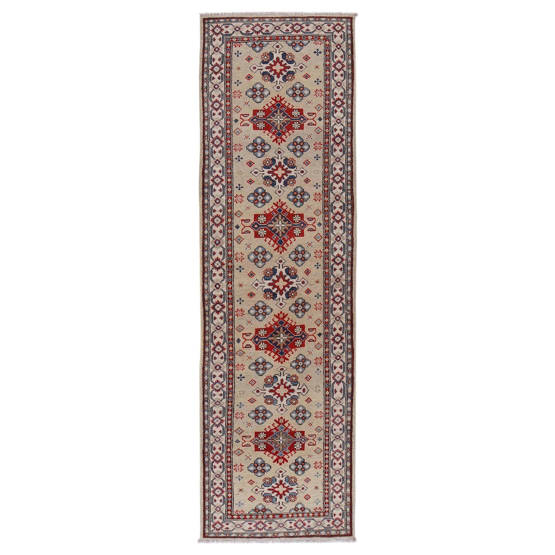 Beige Afghan Kazak Rug 2' 9" x 9' 7" Hand-Knotted | No. AL33189