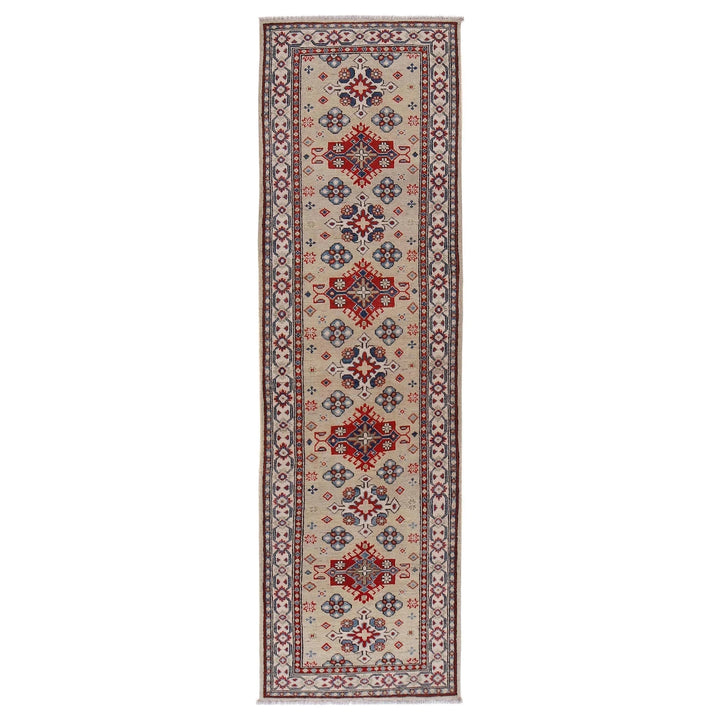 Beige Afghan Kazak Rug 2' 9" x 9' 7" Hand-Knotted | No. AL33189