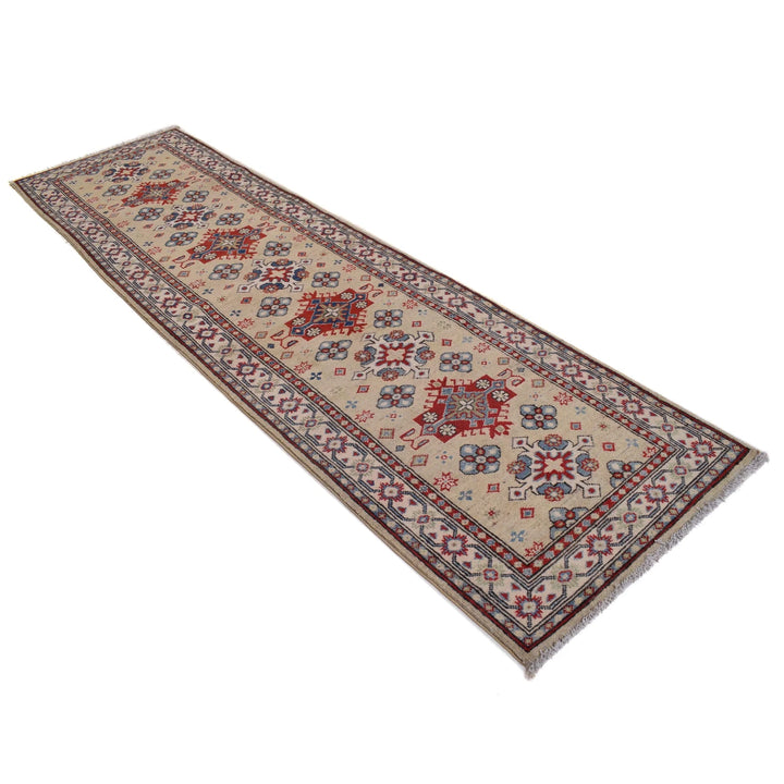 Beige Afghan Kazak Rug 2' 9" x 9' 7" Hand-Knotted | No. AL33189